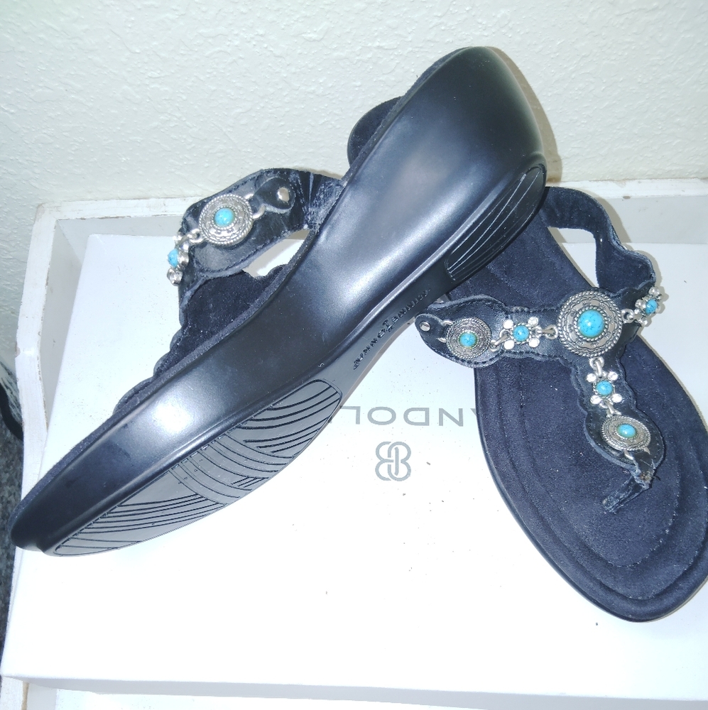 Minnetonka Black Sandals with Blue Accents